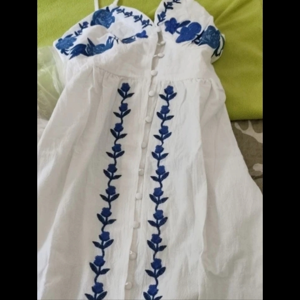 Holiday Chic Embroidery Backless Sling Midi Dress Single-breasted V-neck - Picture 8 of 8